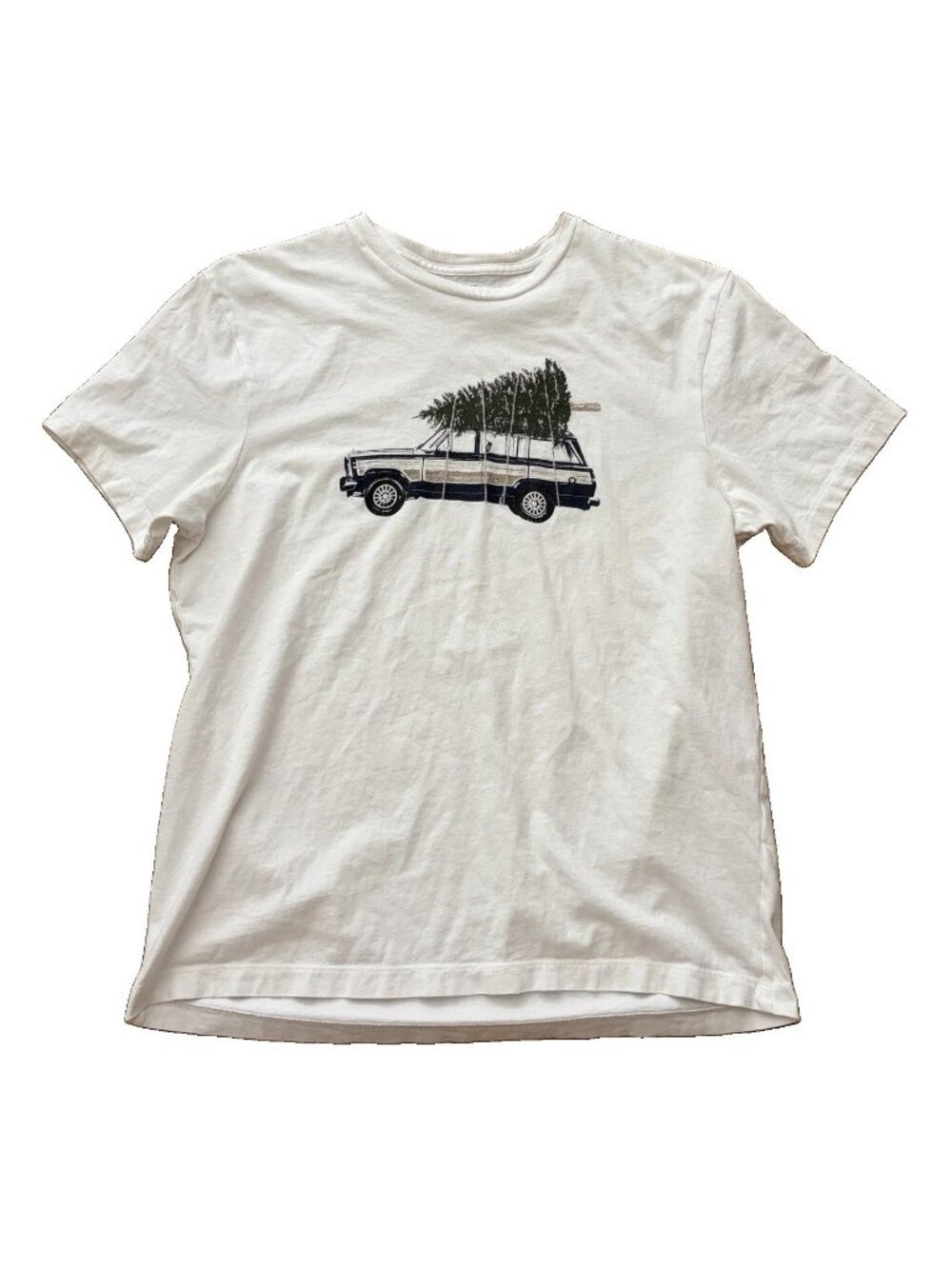 J. Crew Men's Station Wagon Christmas Tree Graphic T-Shirt Medium White